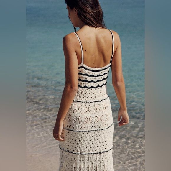 LAST! Zara Long Knit Crochet Dress Ecru New - Picture 4 of 12